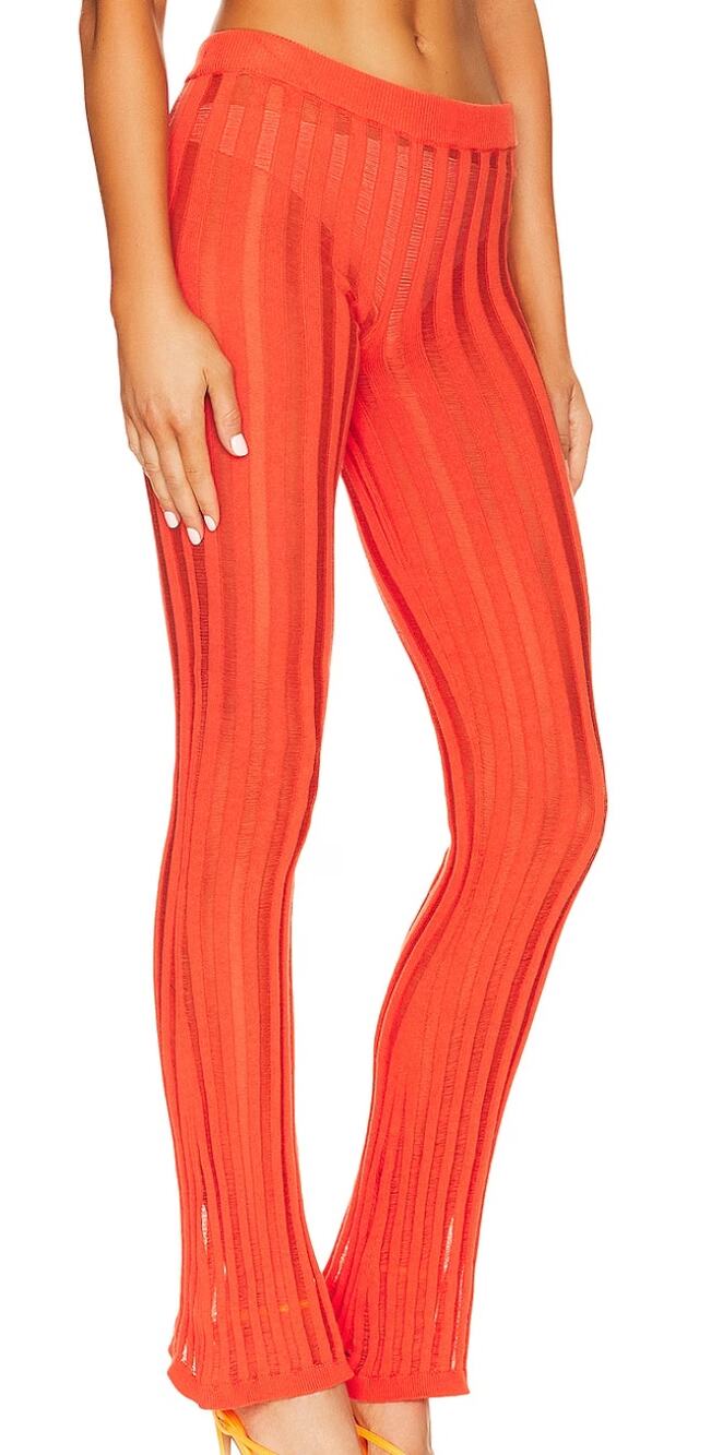 h:ours Orange Rib Knit Pants XS Flare Sheer Festival Designer Revolve $200 NEW